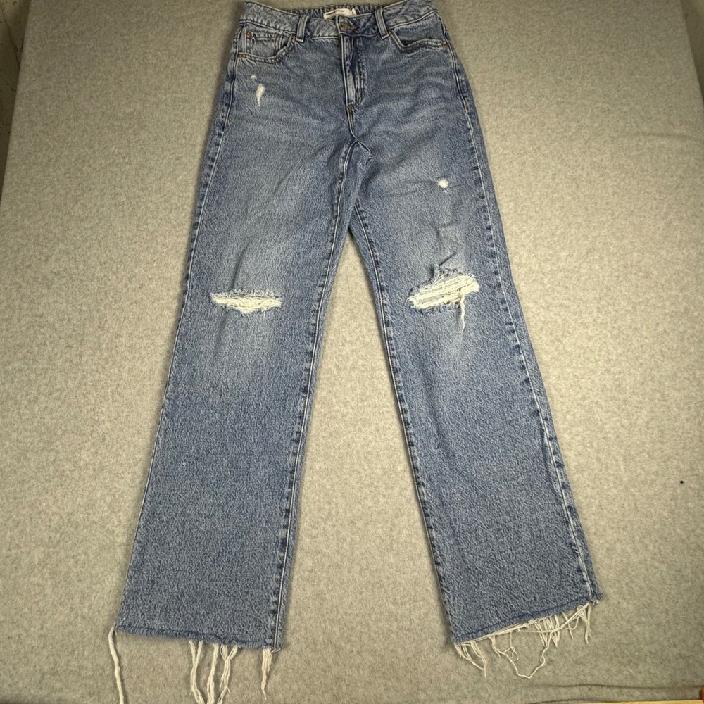 Garage Denim 90s Straight Leg Jeans Light Wash Distressed Raw Hem Size 5 27